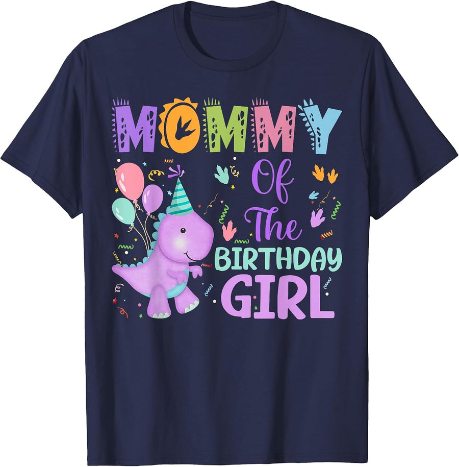 Mommy of The Birthday Girl Dinosaur Saurus Rex Party T-Shirt - Navy Blue