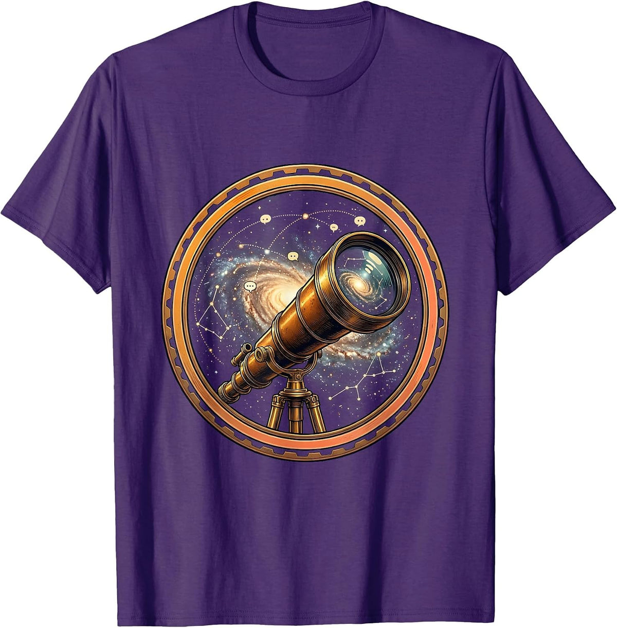 Telescope Galaxy of Letters Astronomy Art T-Shirt - Purple