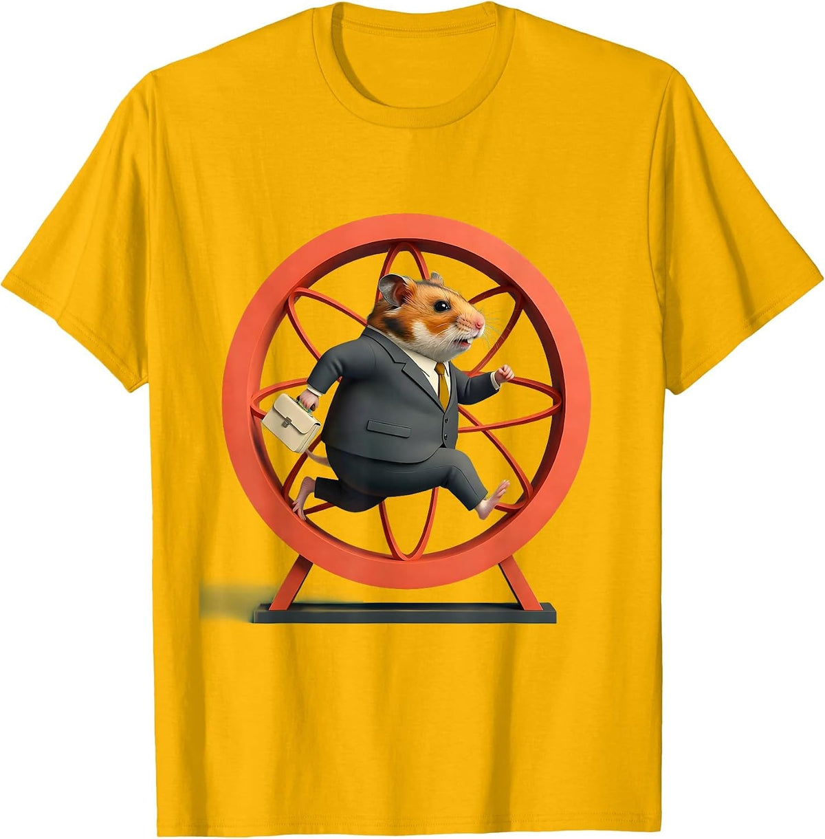 Men's Hamster In A Wheel Business Suit Funny Work T-Shirt - Golden Yellow