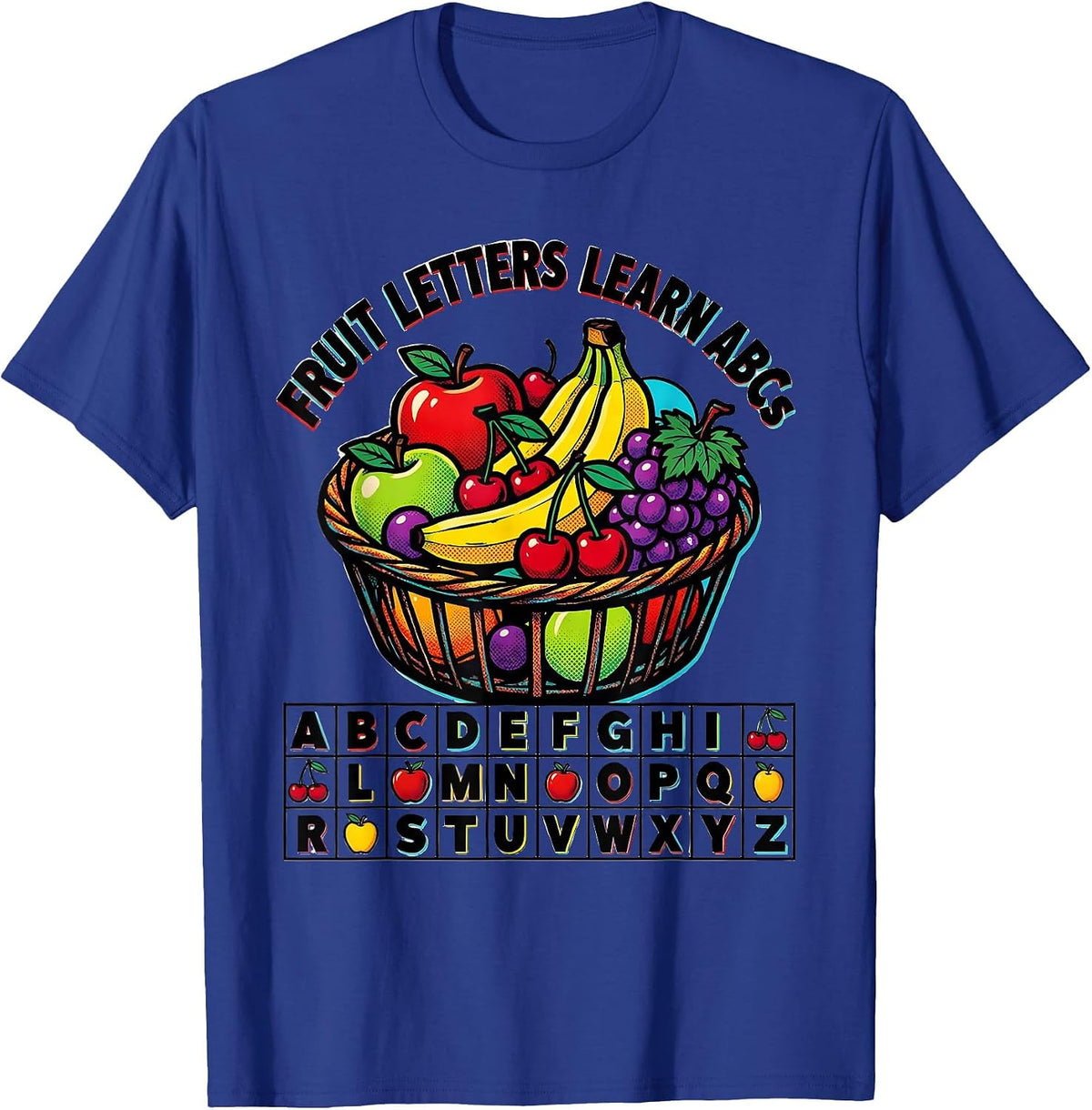 Fruit Letters Learn ABCs Pop Art Teacher Preschool Alphabet T-Shirt - Royal Blue