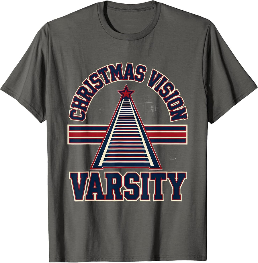 Christmas Vision Varsity Sports Optometrist Eye Care Humor T-Shirt - Asphalt Grey