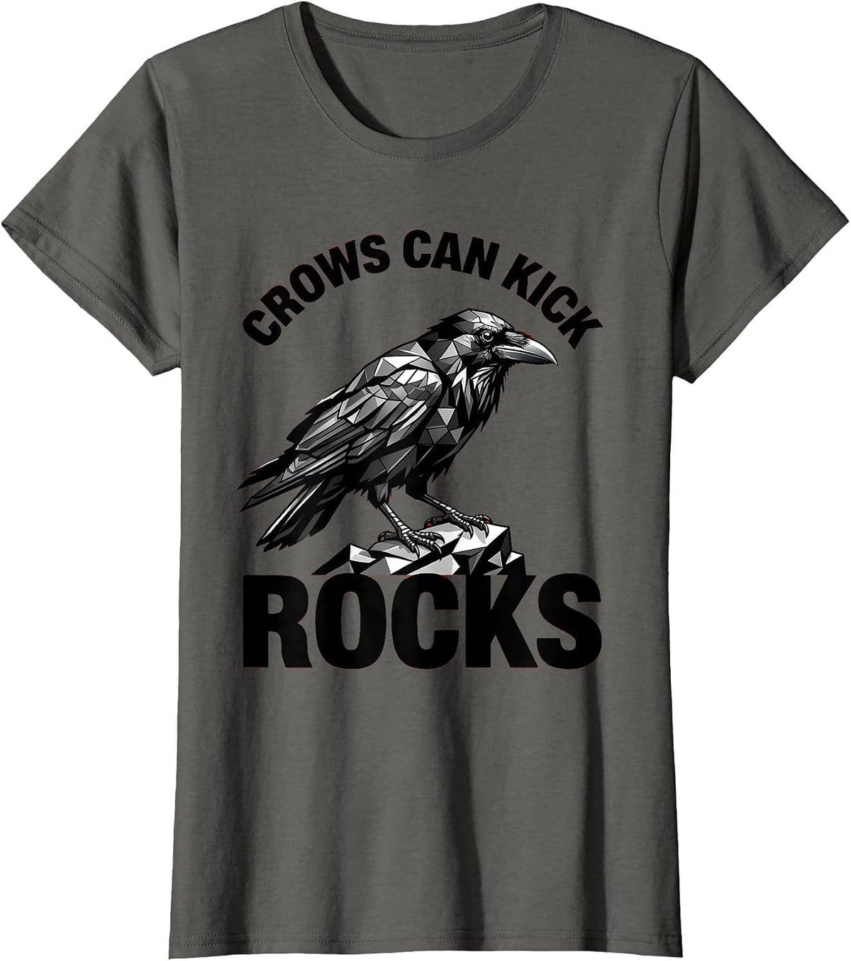 Women's Crows Can Kick Rocks Funny Crow Design T-Shirt - Asphalt Grey