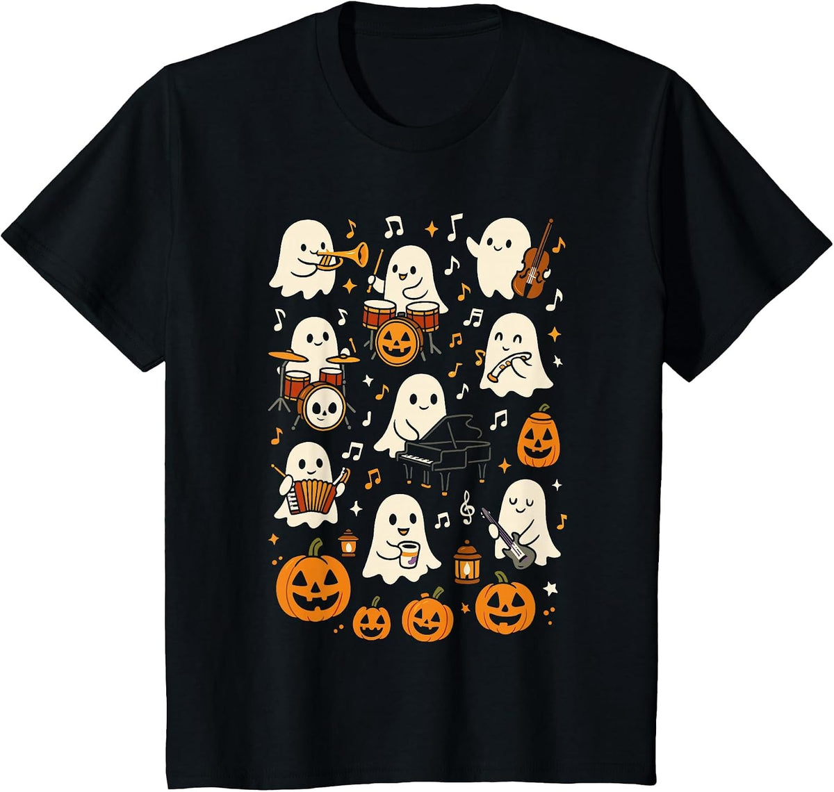 Music Teacher Orchestra Shirt, Spooky Halloween Ghost Band T-Shirt - Black