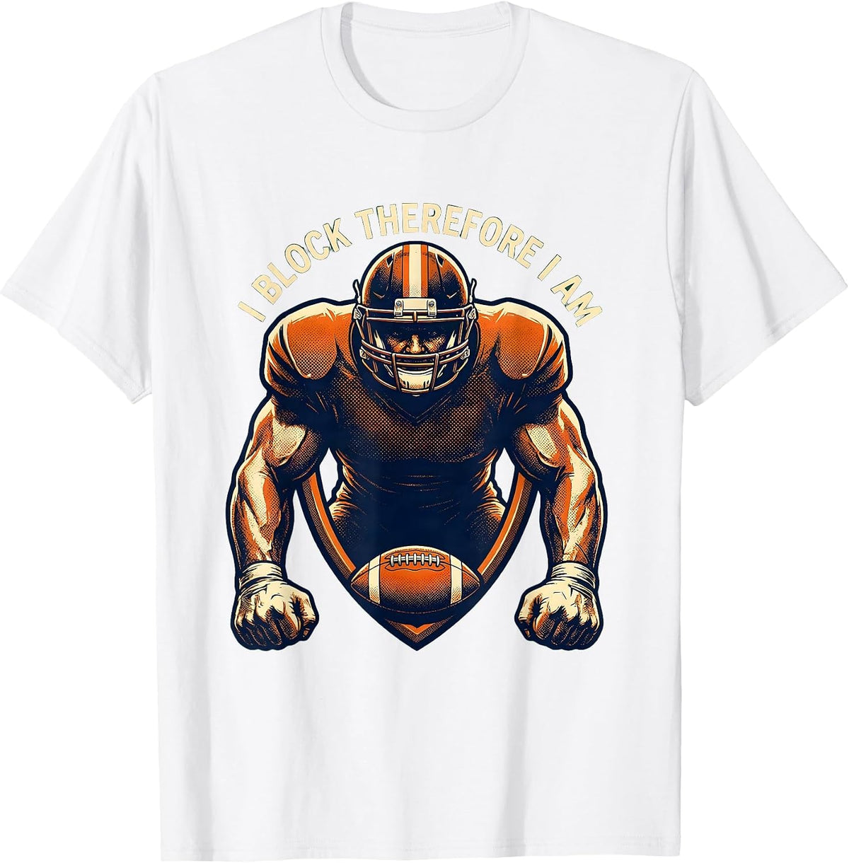 Men's I Block Therefore I Am Football Lineman Shield T-Shirt - White