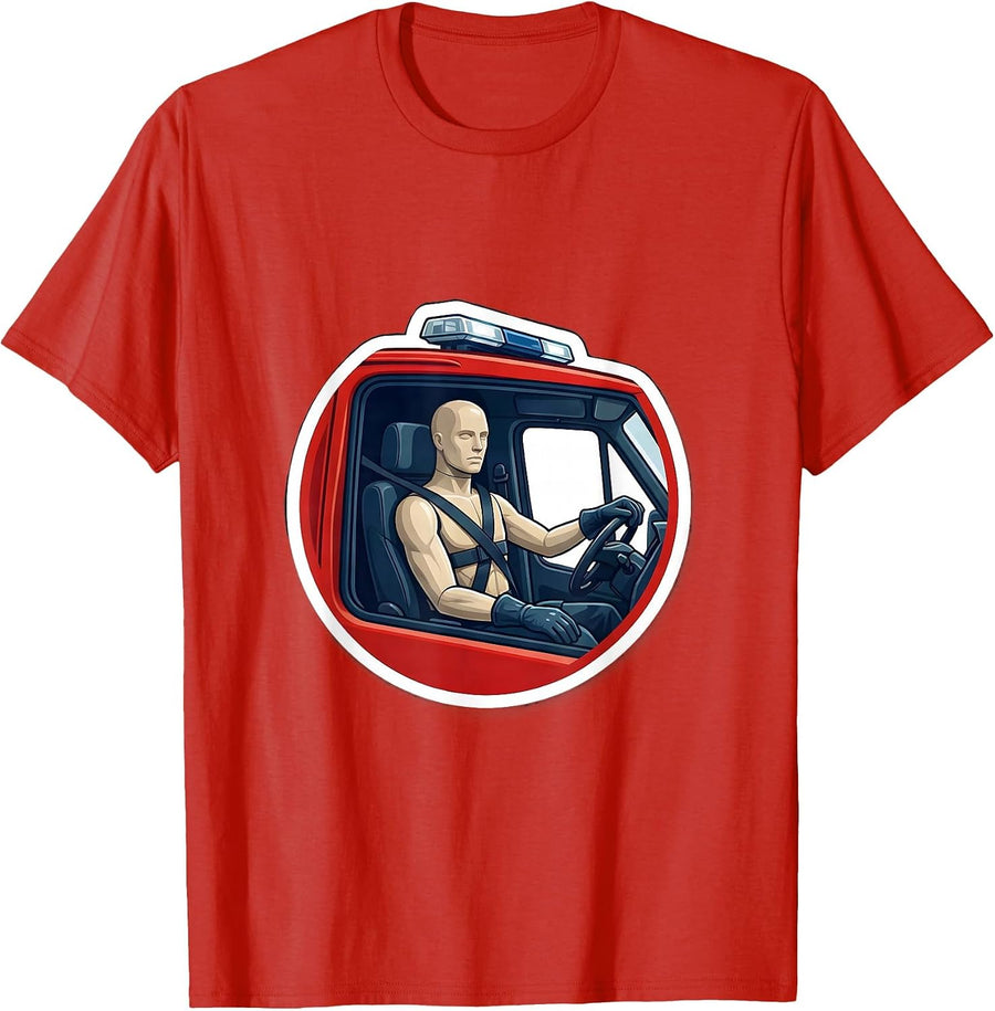 Men's Ambulance Cab Calm Medic Sticker Style EMT Paramedic T-Shirt - Red