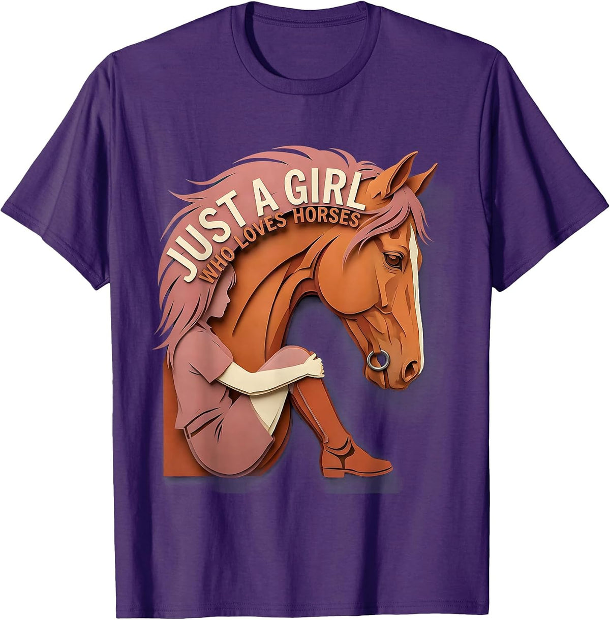 Just A Girl Who Loves Horses Western Cowgirl Equestrian T-Shirt - Purple