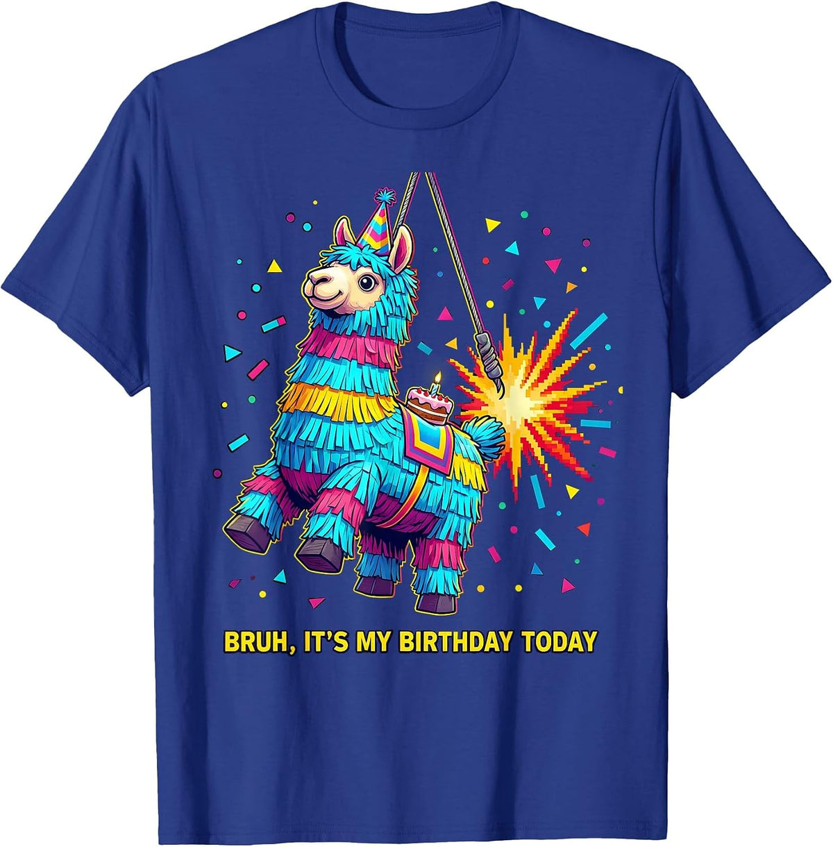 Men's Bruh It's My Birthday Today Funny Llama Piñata Gamer Party T-Shirt - Royal Blue