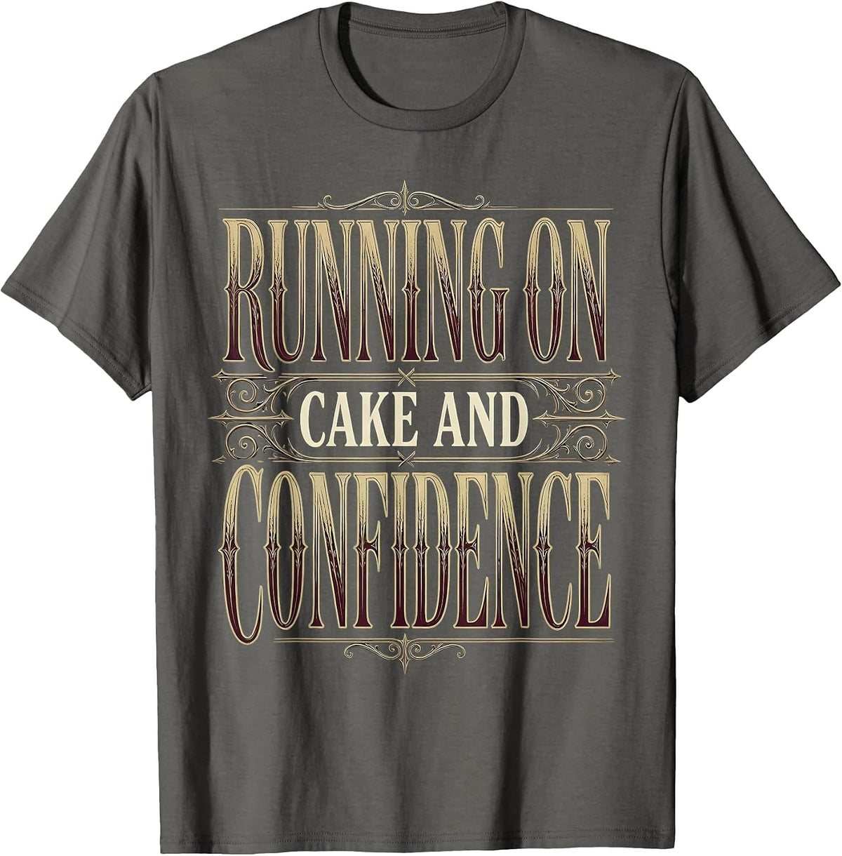 Running on Cake and Confidence Birthday Design T-Shirt - Asphalt Grey