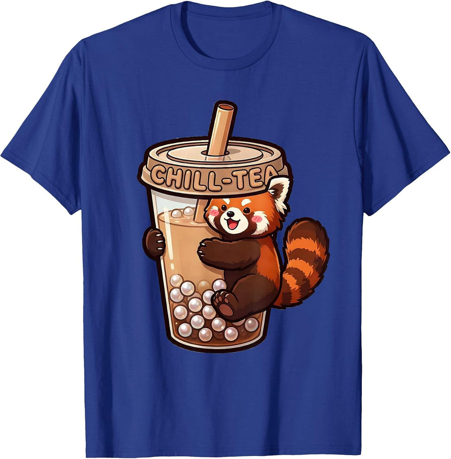 Chill-Tea Kawaii Red Panda Boba Tea Anime Cute Girl Gift T-Shirt - Royal Blue