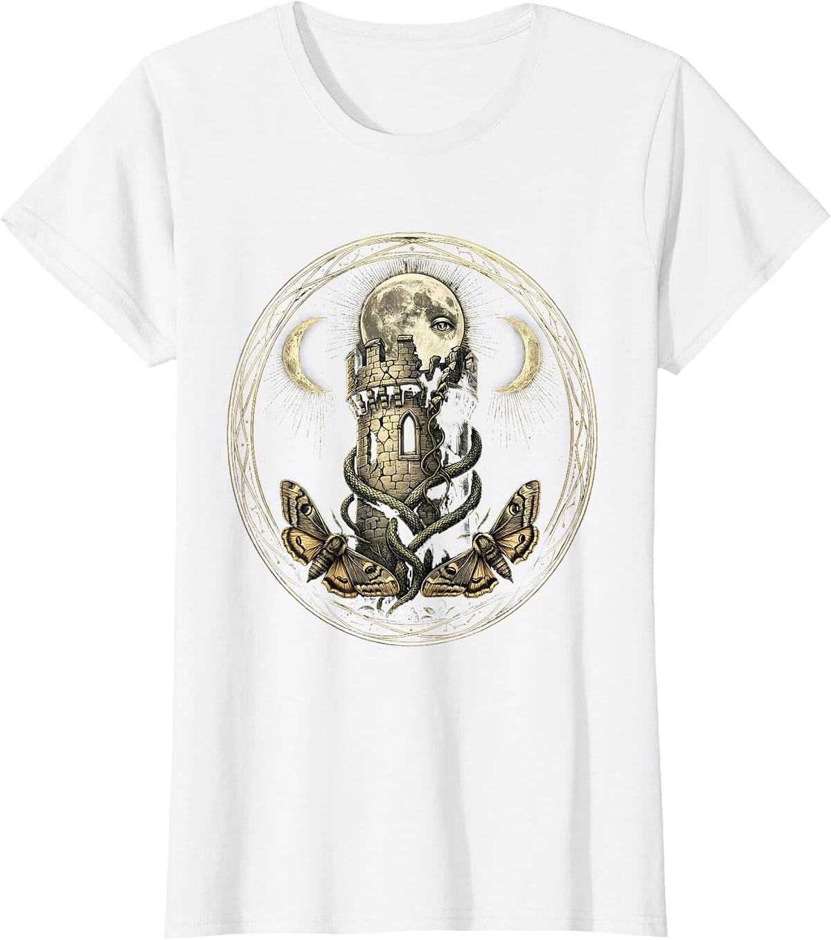 Crumbling Castle Dark Vines Heavy Metal Gothic Art T-Shirt - White