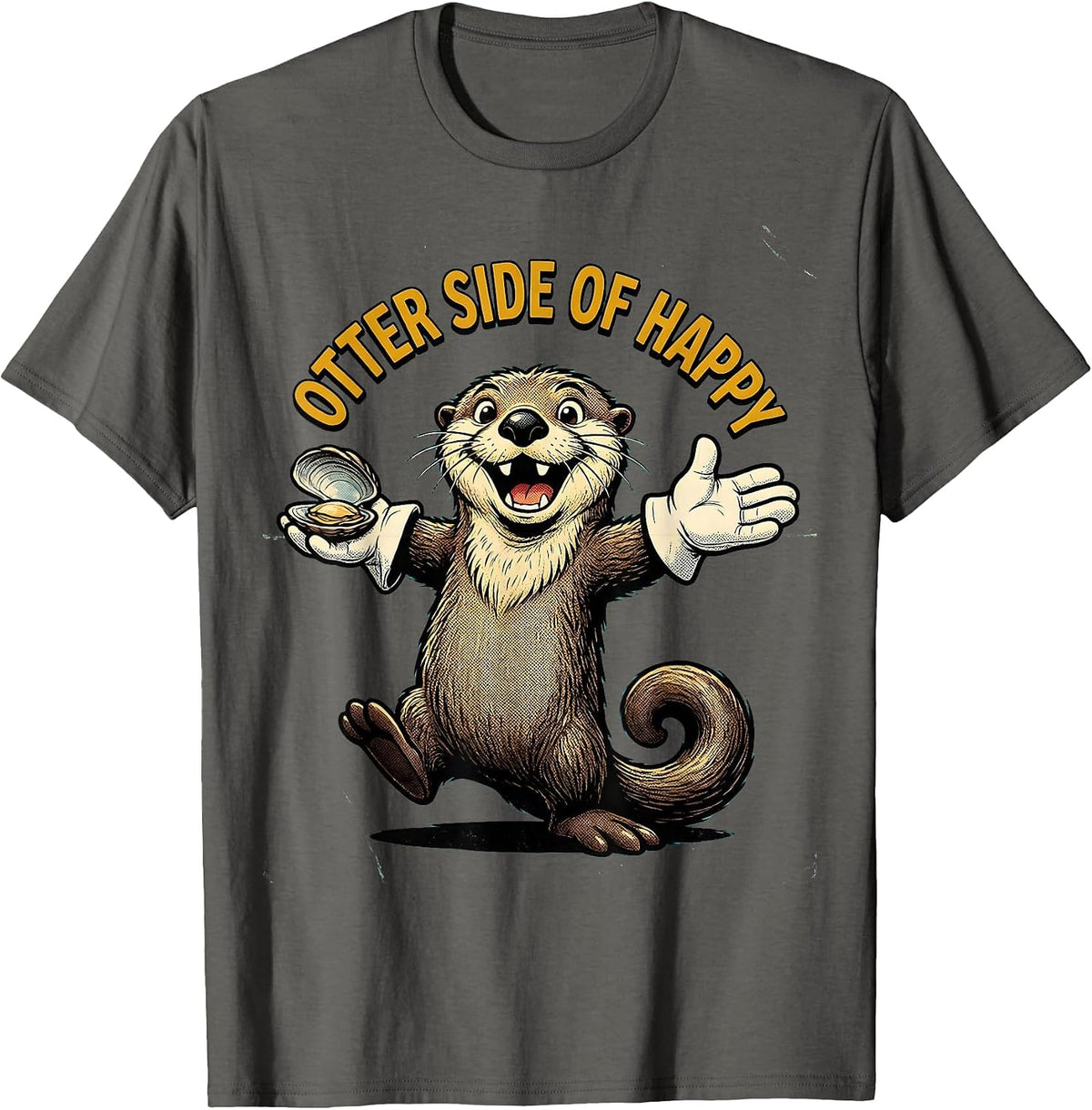 Men's Otter Side of Happy Cute Otter Design T-Shirt - Asphalt Grey