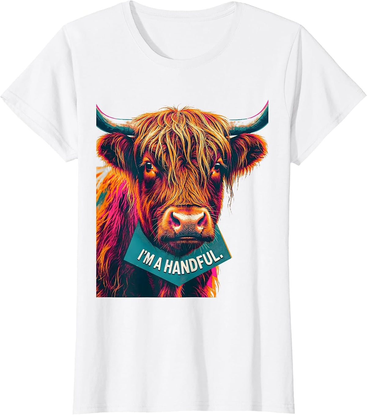 I'm A Handful Highland Cow Funny Cute Coffee Lover Graphic T-Shirt - White