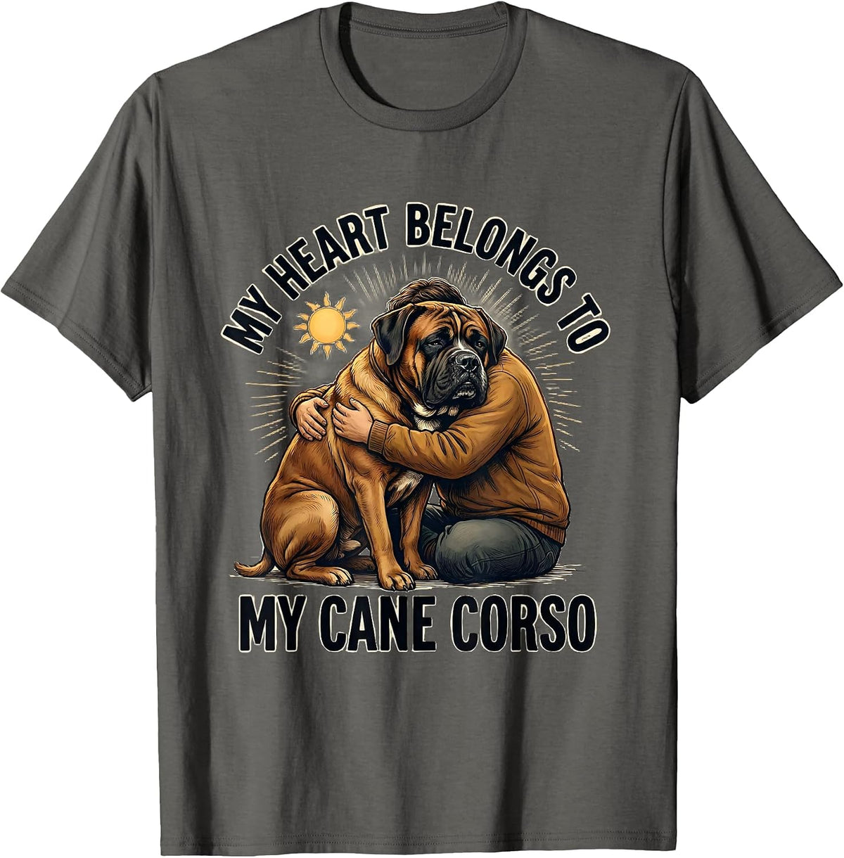 My Heart Belongs To My Cane Corso Funny Dog Owner Breed T-Shirt - Asphalt Grey