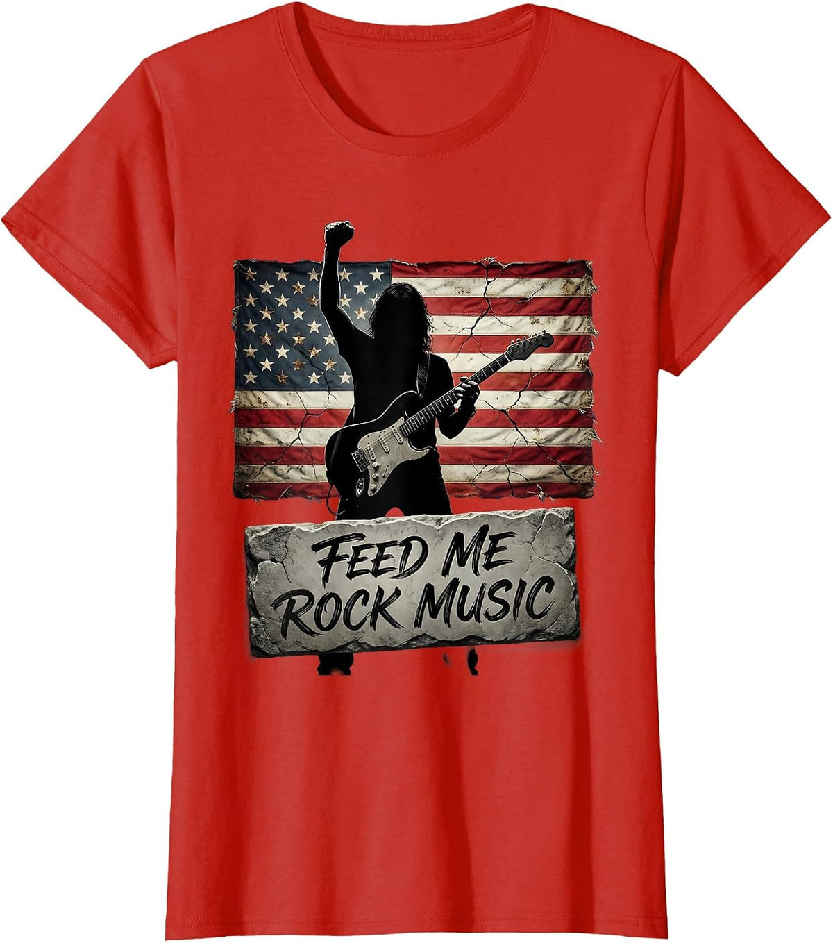 Feed Me Rock Music Graphic Design T-Shirt - Red