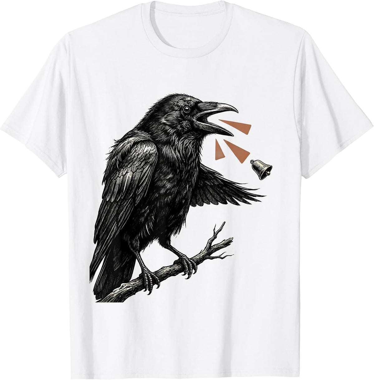 Men's Crow Perched Bird Lover Dark Humor Gothic Illustration T-Shirt - White