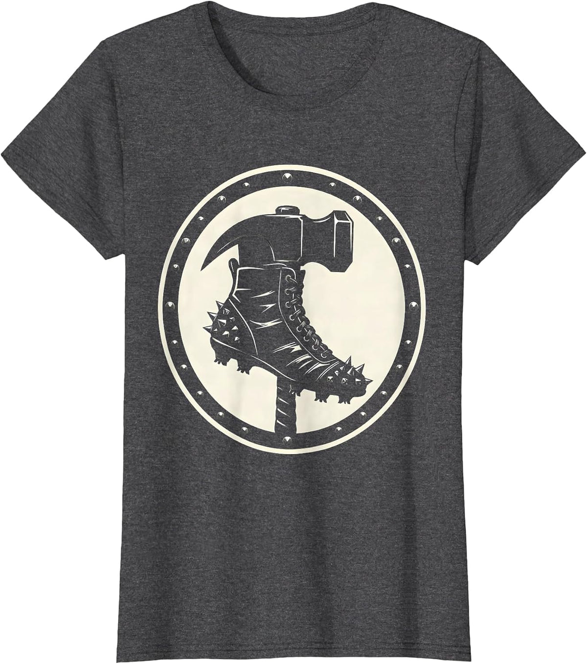 Women's Rugby War Hammer Boot Graphic Design T-Shirt - Dark Heather Grey