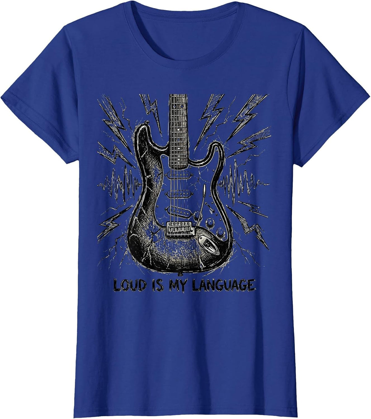 Women's Loud Is My Language Heavy Metal Design T-Shirt - Royal Blue