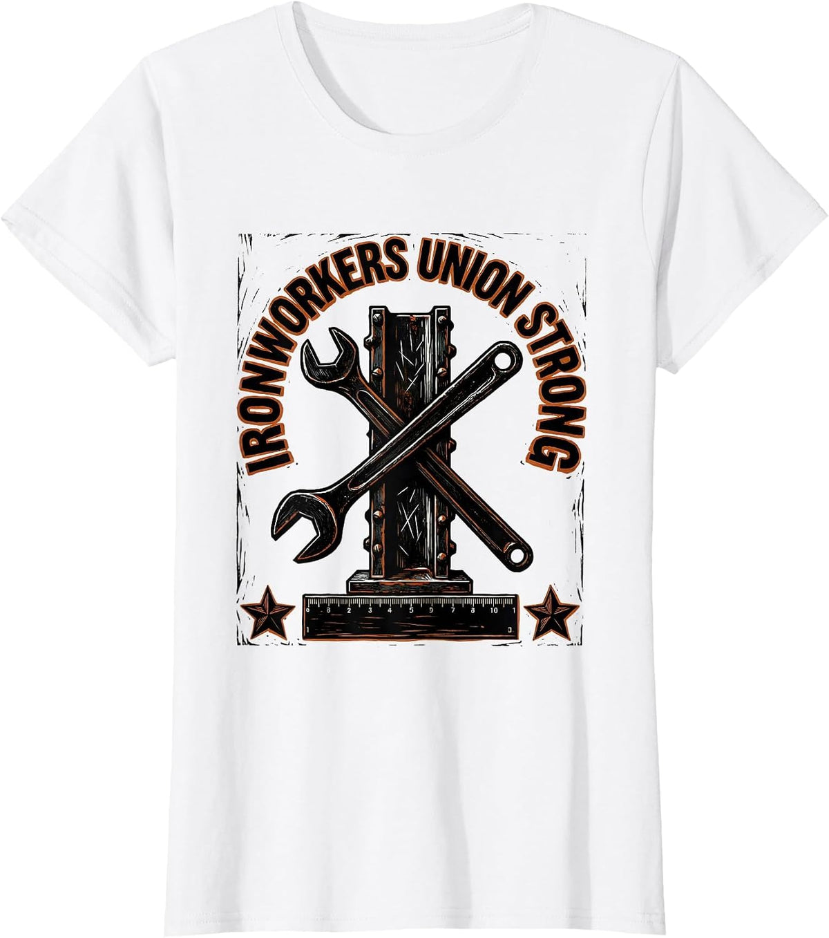 Ironworkers Union Strong Linocut Skilled Trades Labor Pride T-Shirt - White