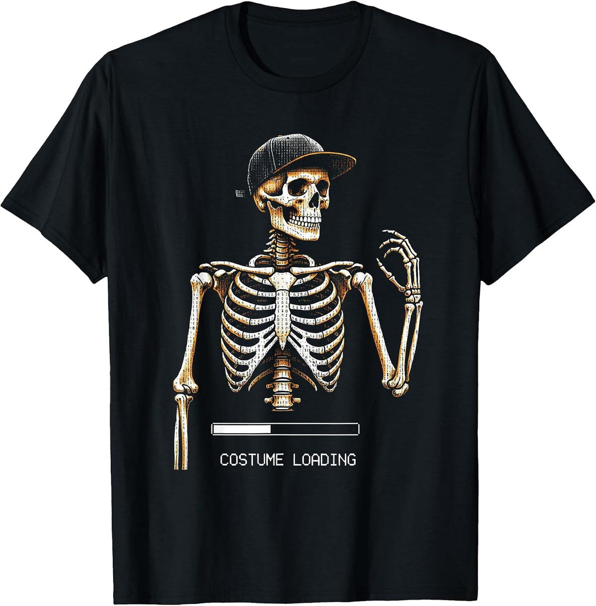 Men's Costume Loading Ascii Terminal Art Punk Rock Skeleton Bruh T-Shirt - Black