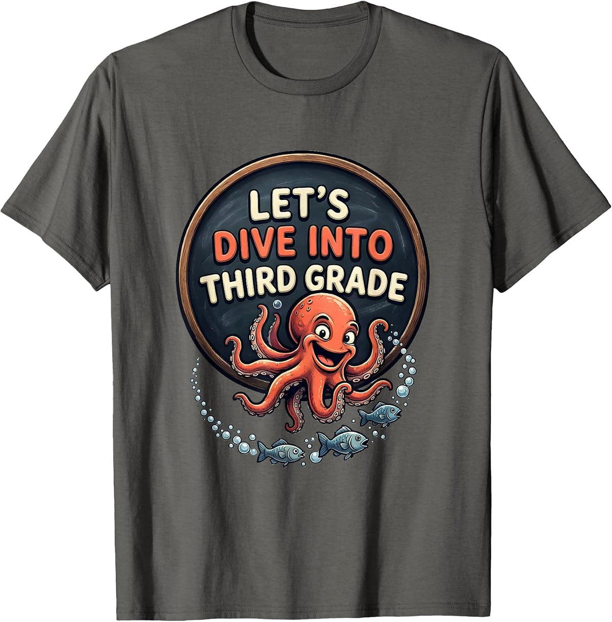 Let's Dive Into Third Grade Cartoon Teacher Back To School T-Shirt - Asphalt Grey