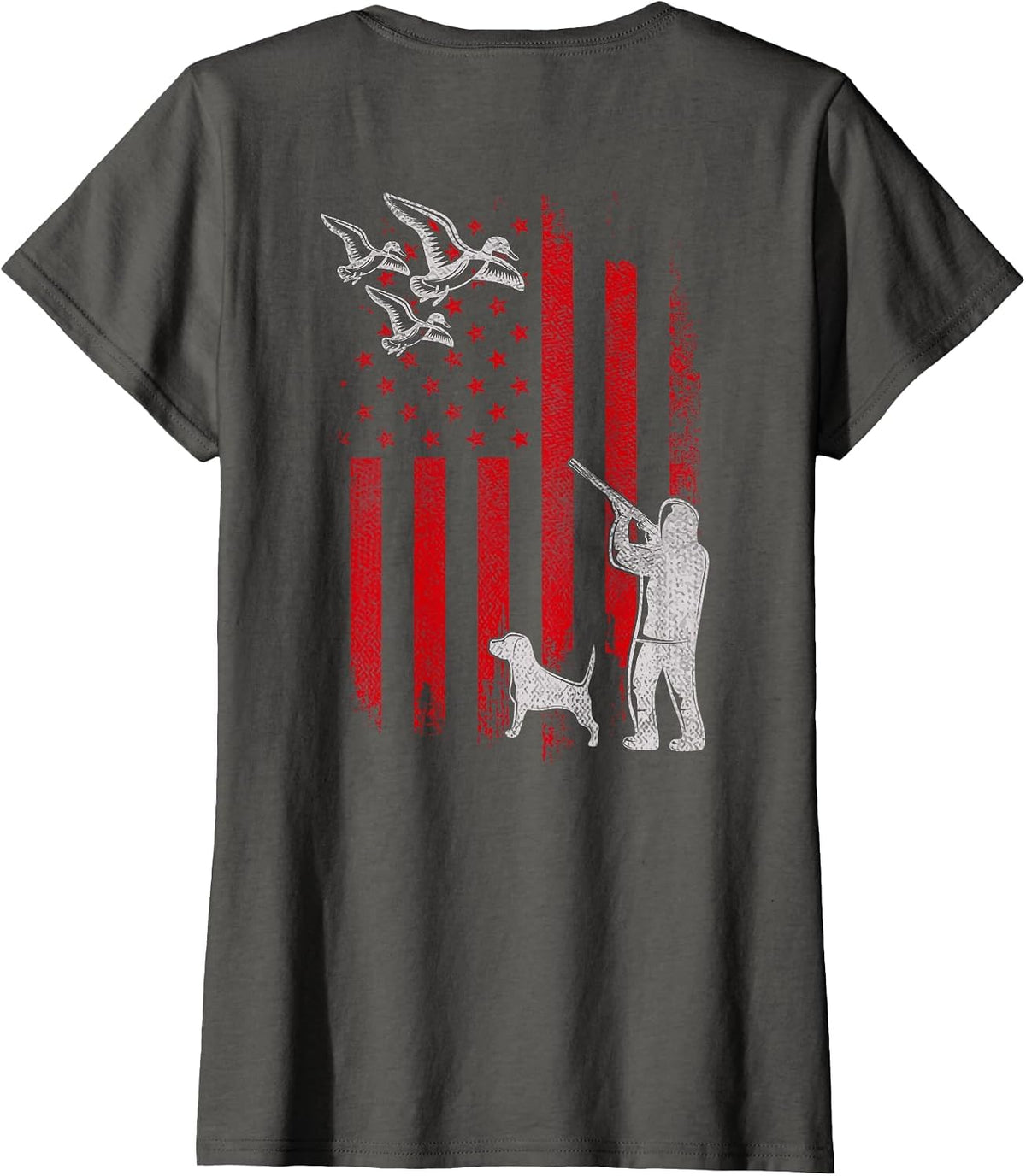 Duck Bird Hunter Distressed USA American Flag Hunting Squad T-Shirt - Asphalt Grey