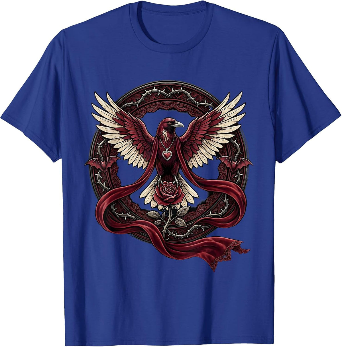 Crow with Flowing Ribbon Scarf in the Wind T-Shirt - Royal Blue