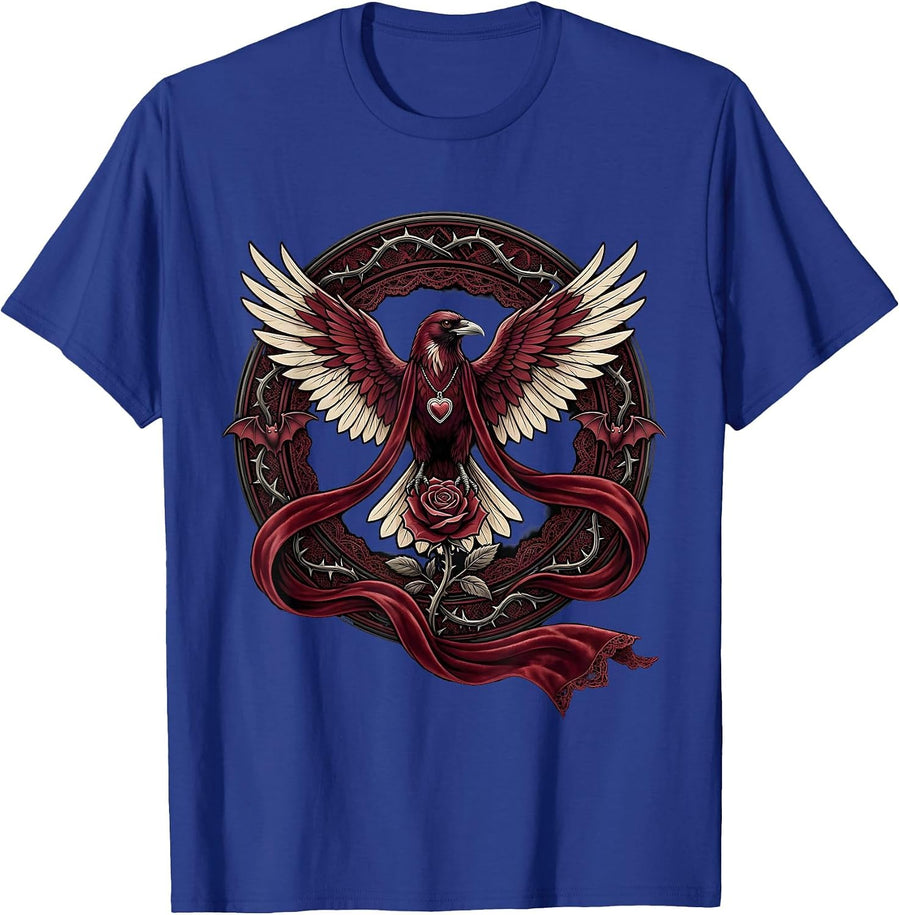 Crow with Flowing Ribbon Scarf in the Wind T-Shirt - Royal Blue