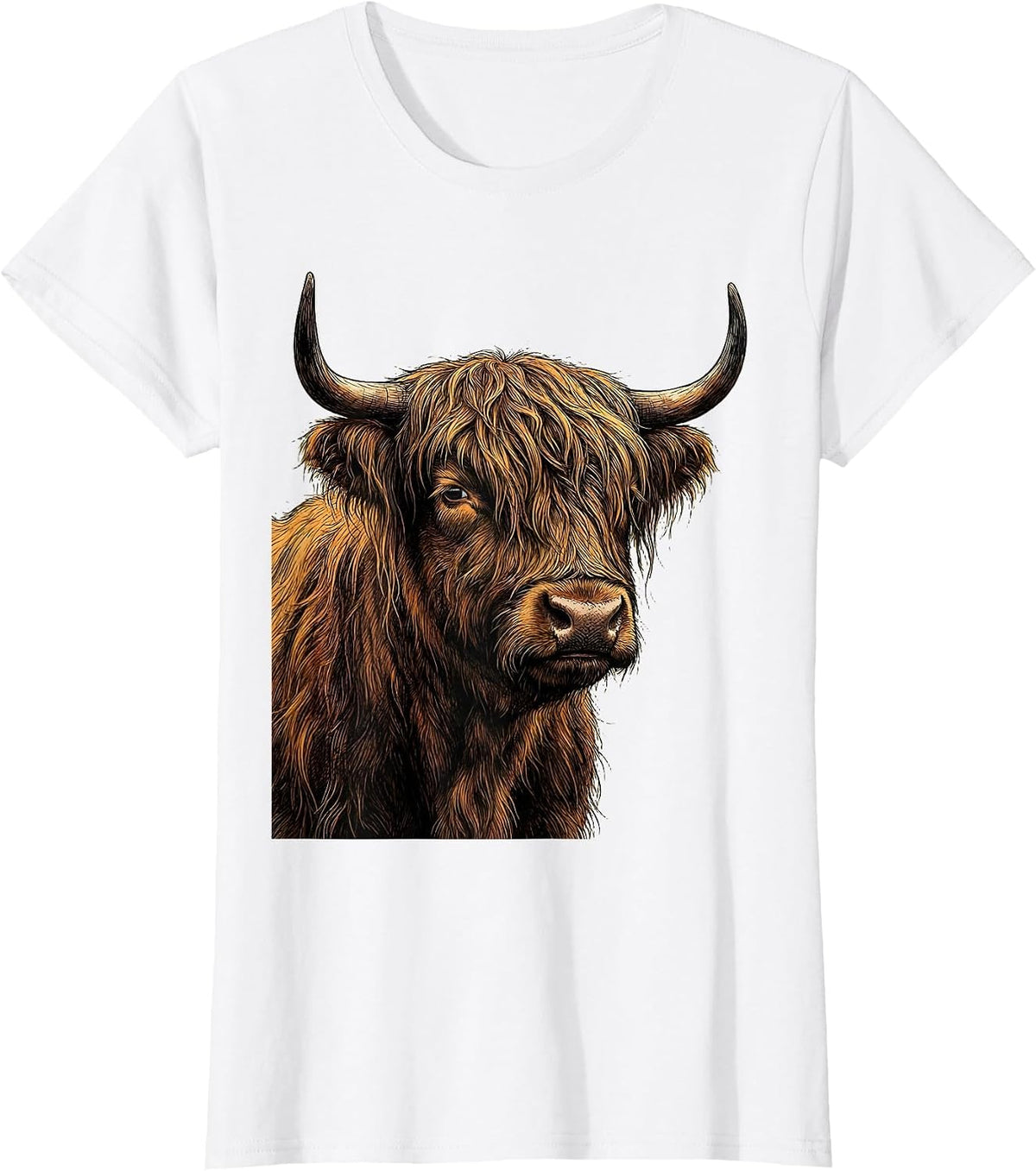 Highland Cow Bust Funny Cute Cow Lover Graphic T-Shirt - White