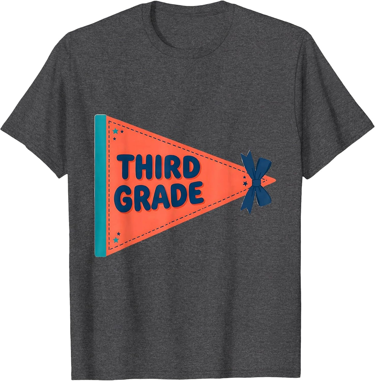 Third Grade Preppy Pennant Flag Back to School Teacher T-Shirt - Dark Heather Grey