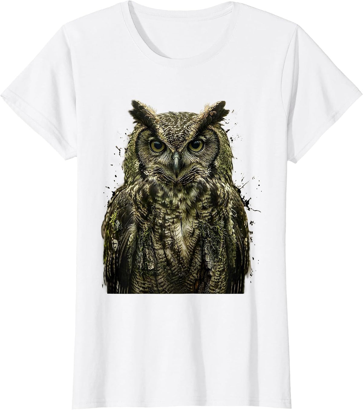 Owl Camouflage Mossy Tree Bark Nature Design T-Shirt - White