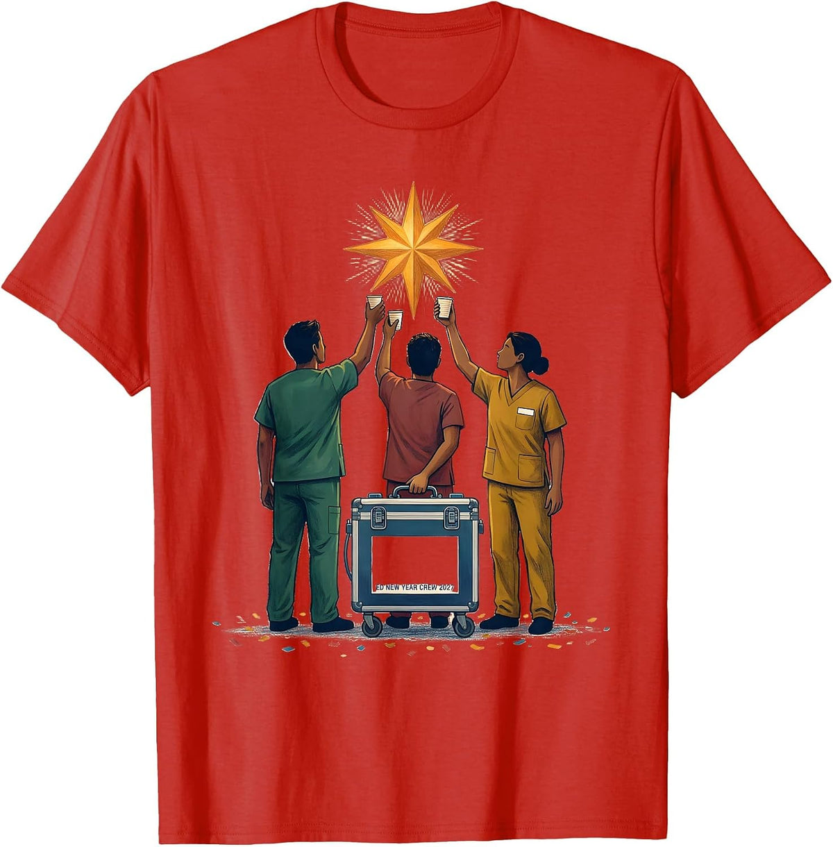 Men's ED New Year Crew 2027 Funny Nurse Crew New Years Eve Party T-Shirt - Red