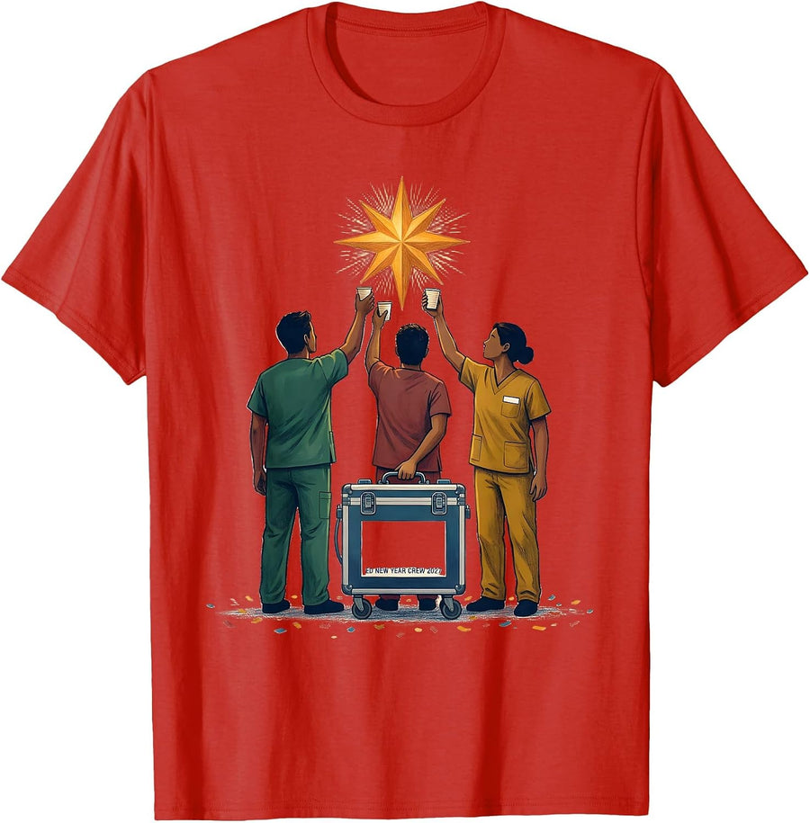 Men's ED New Year Crew 2027 Funny Nurse Crew New Years Eve Party T-Shirt - Red