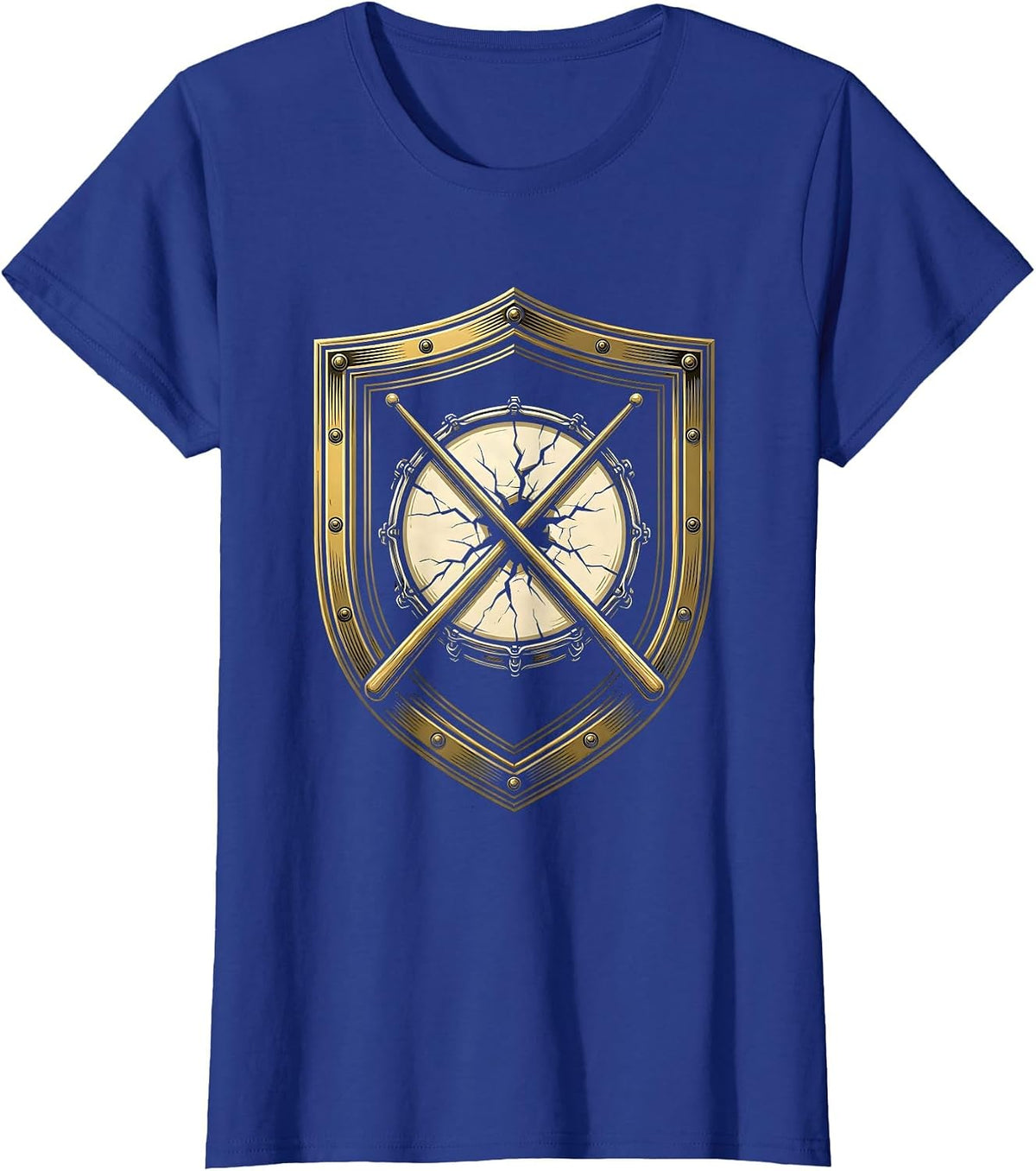 Women's Crossed Drumsticks Cracked Drum Rock Music Graphic T-Shirt - Royal Blue