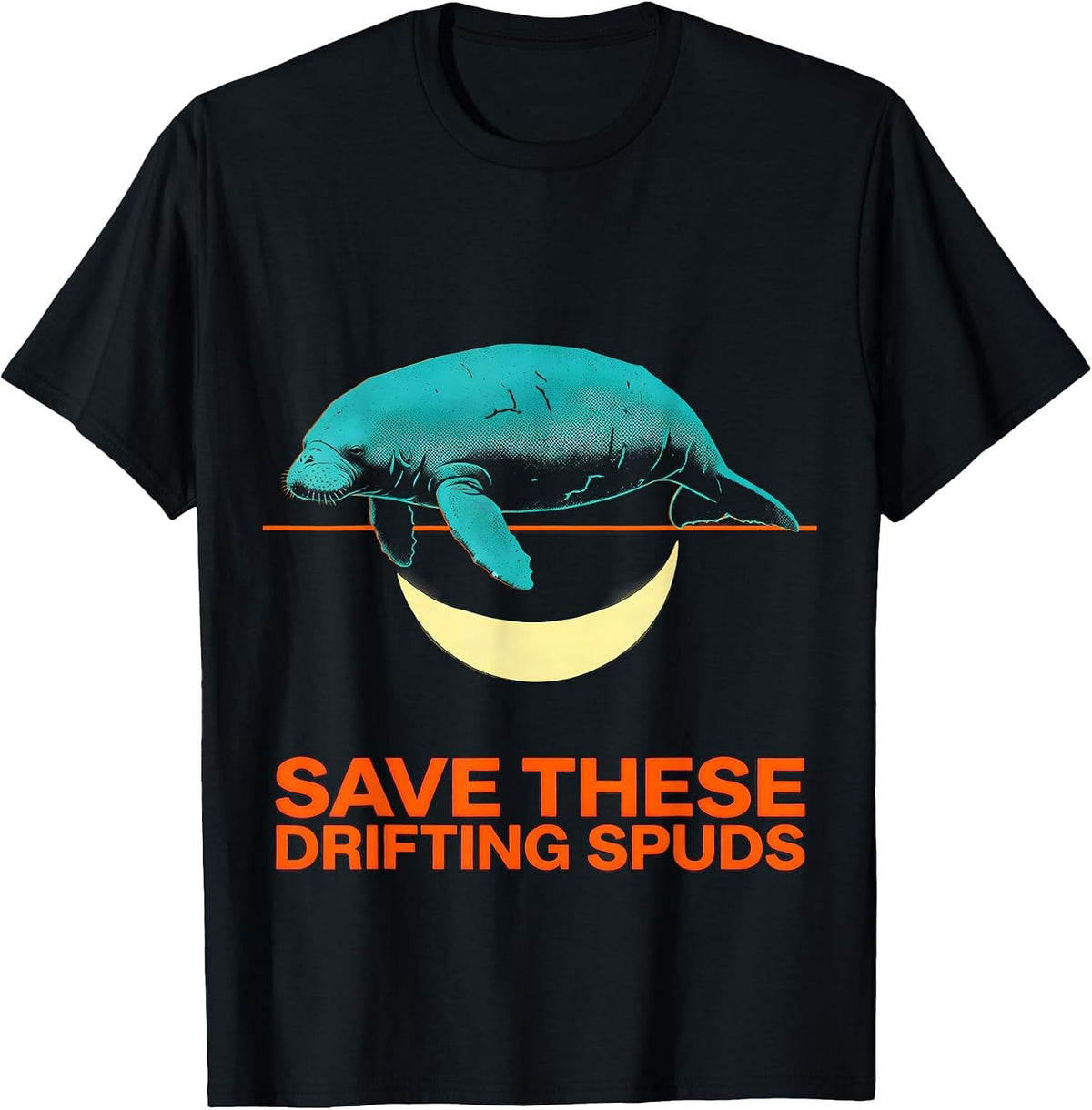 Men's Save These Drifting Spuds Funny Manatee Sea Cow Pun Humor T-Shirt - Black