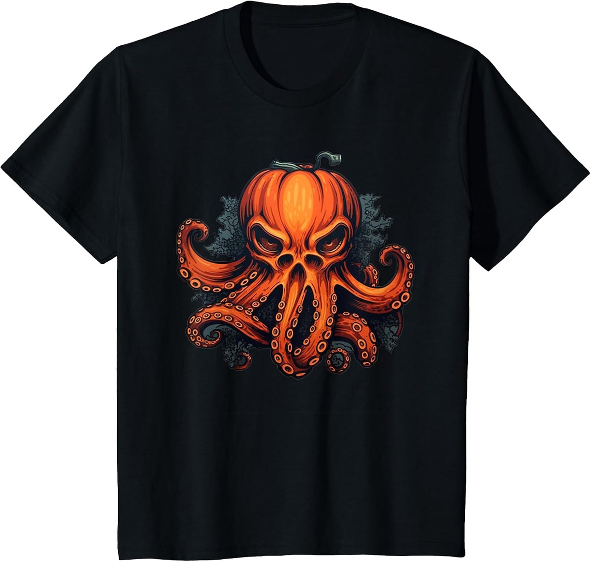 Octoween Spooky Octopus Skull Witch Pumpkin Funny Halloween T-Shirt - Black