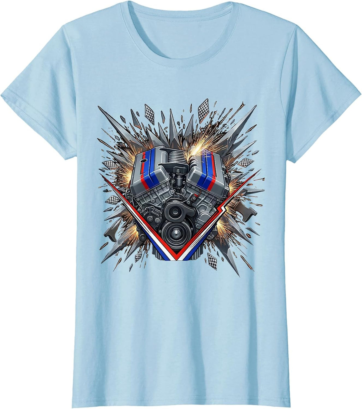 Valley Forge Automotive Car Engine Forge Sparks T-Shirt - Baby Blue