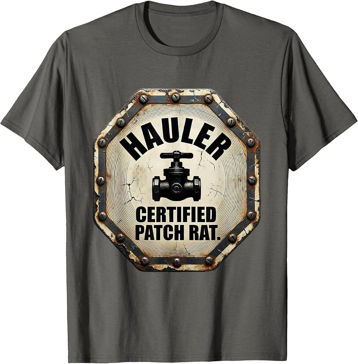 Men's Hauler — Certified Patch Rat Distressed Oilfield Worker Gift T-Shirt - Asphalt Grey