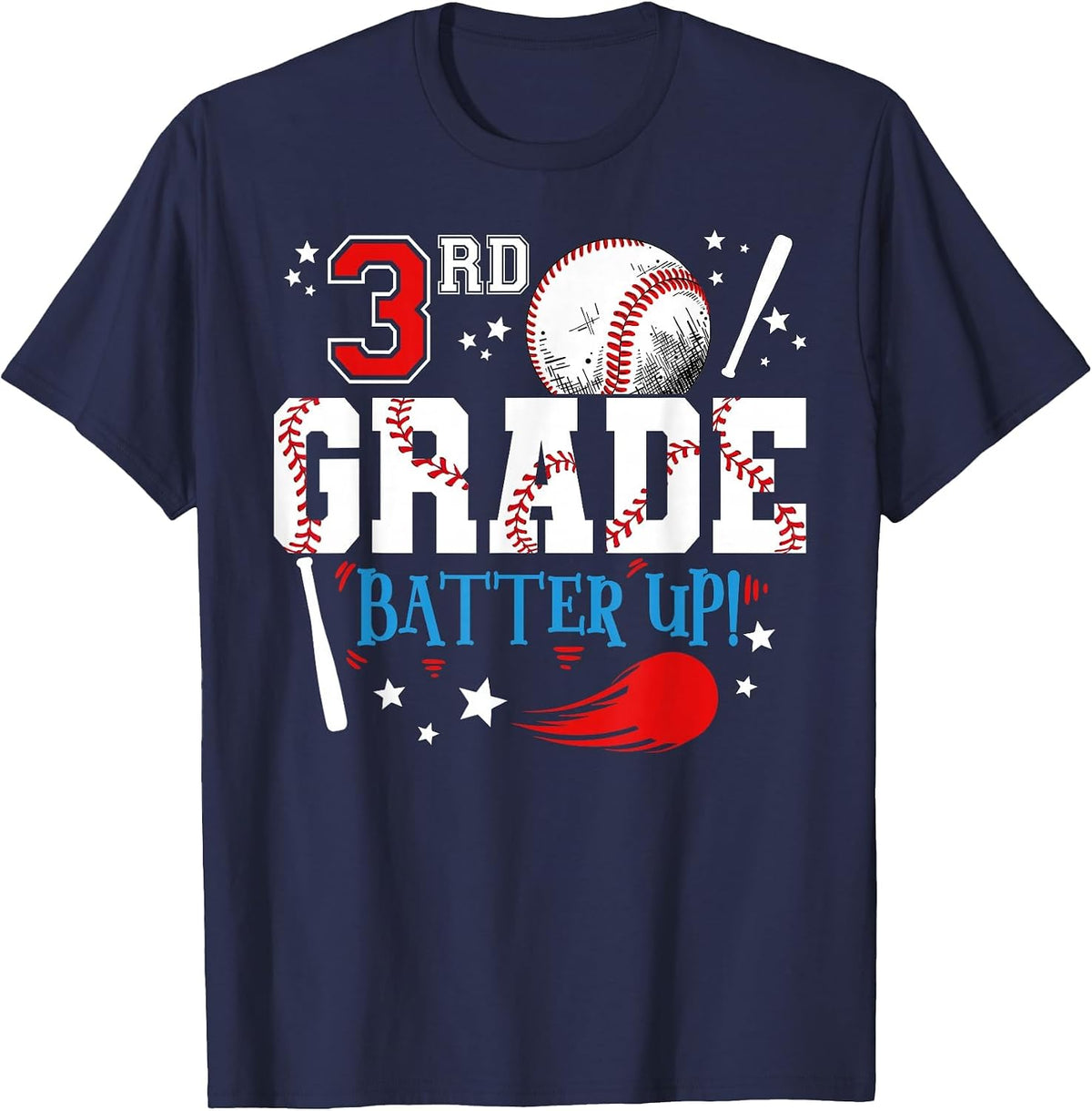 3rd Grade Batter Up Back to School Baseball Player Boys T-Shirt - Navy Blue
