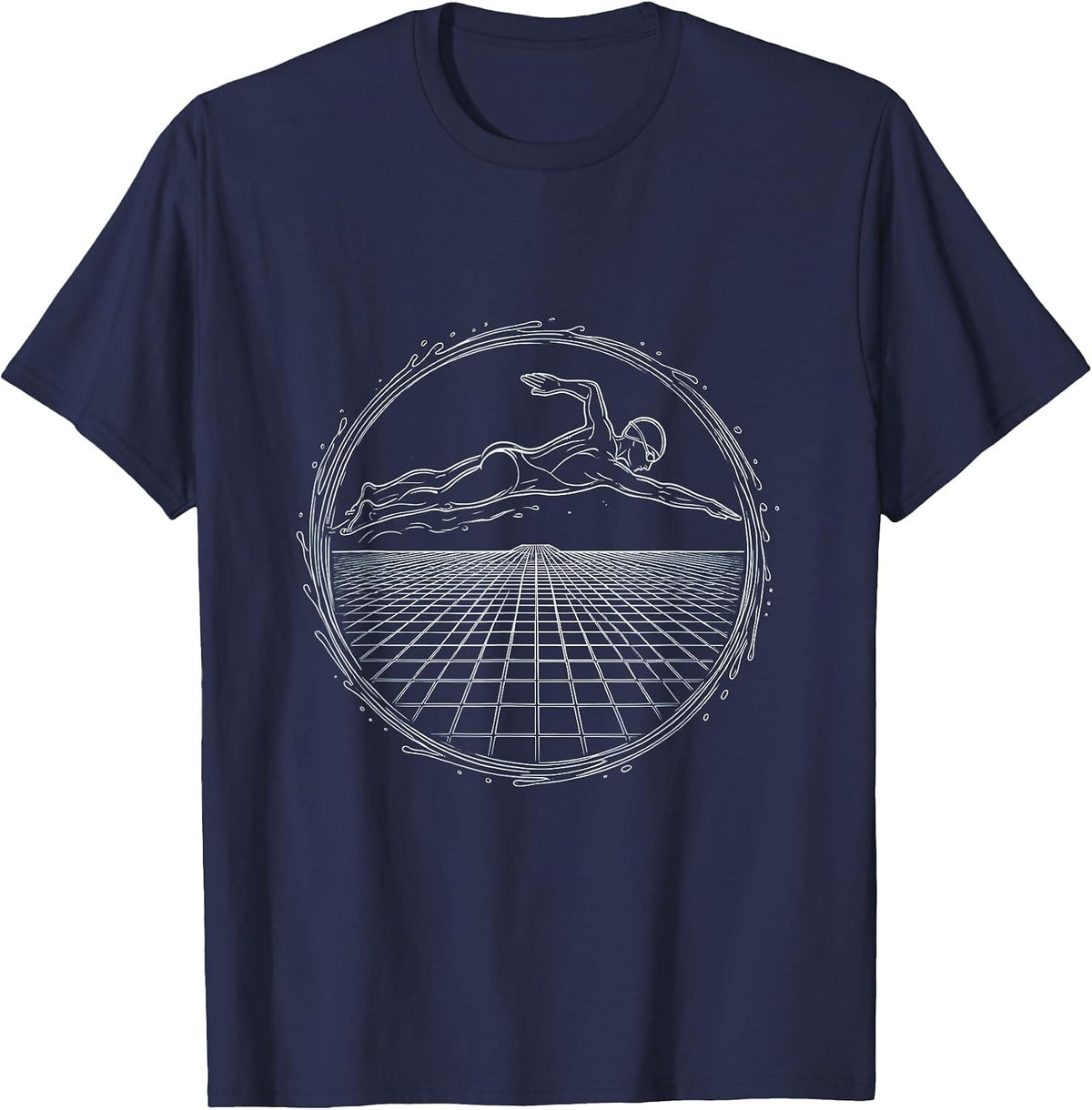 Men's Swimmer Diving Into Geometric Pool Tiles T-Shirt - Navy Blue