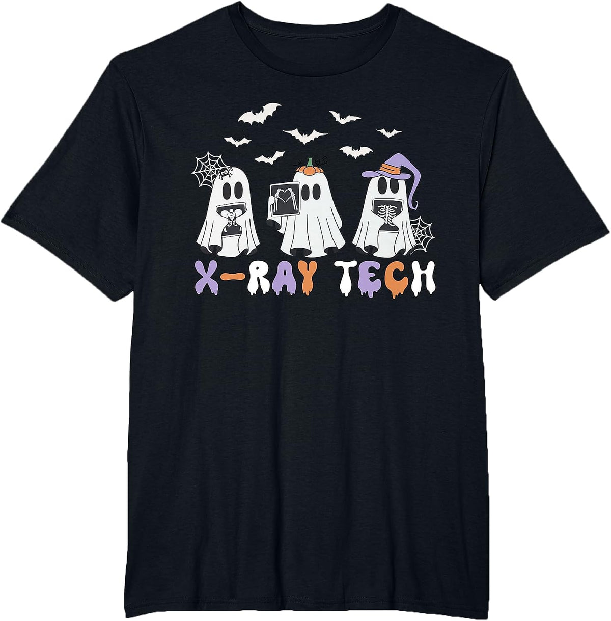 Cute Funny X-ray Tech Ghosts Boo Sheet Radiology Halloween T-Shirt - Black