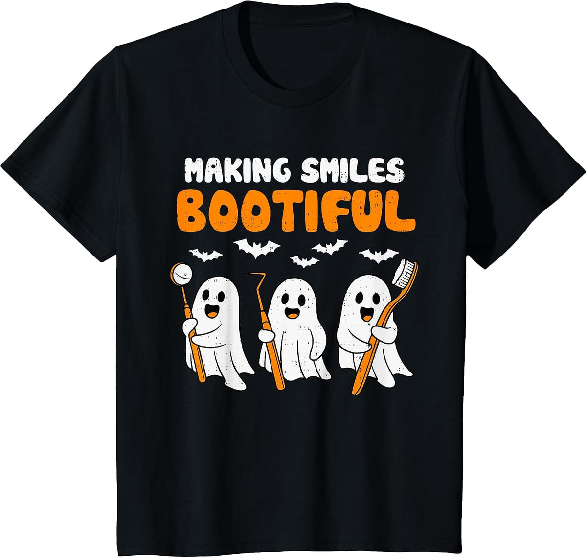 Dentist Smiles Bootiful Ghost Halloween Costume Dental Funny T-Shirt - Black