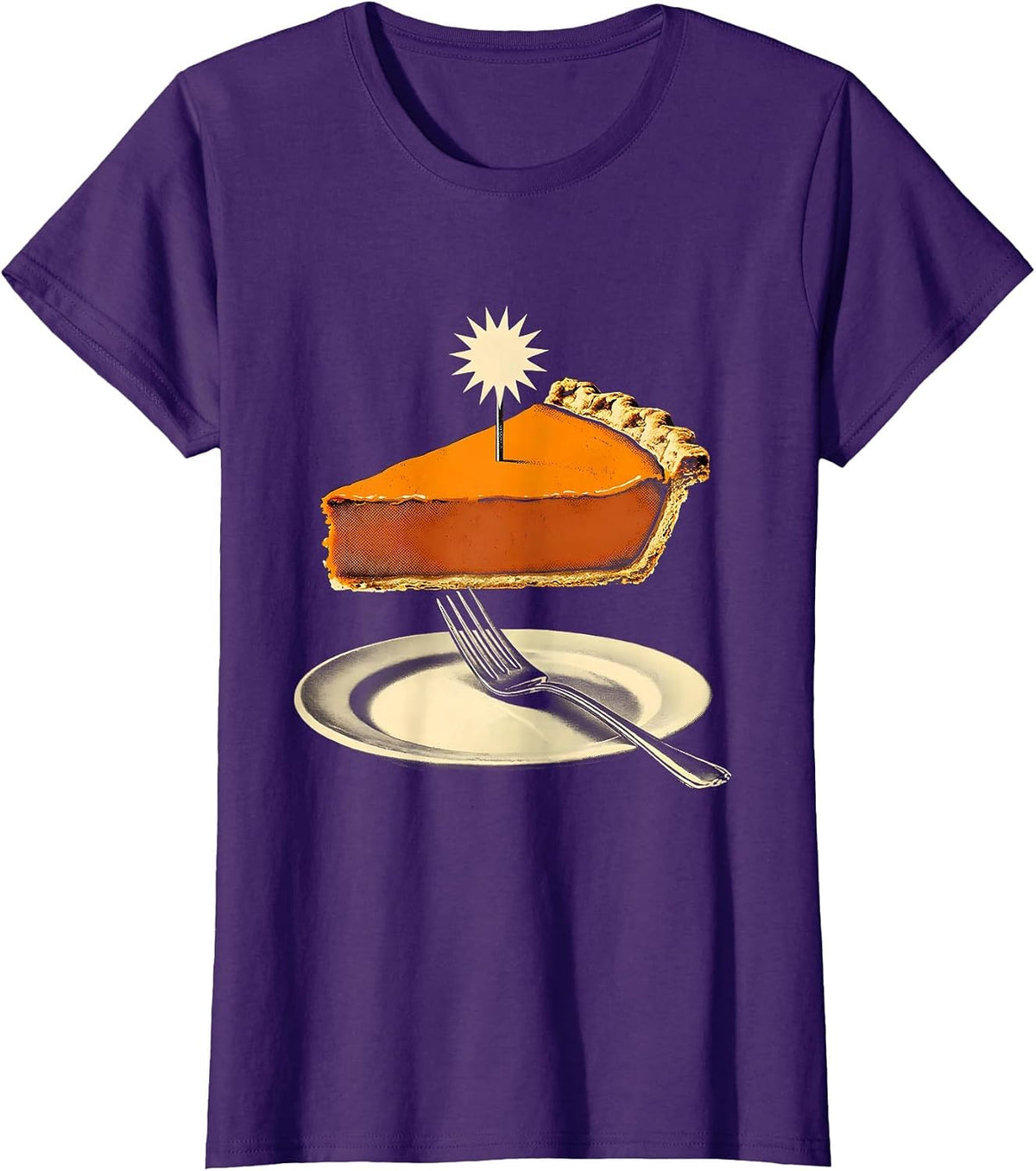 Women's Pumpkin Pie Wedge Playful Thanksgiving Pie Lover Humor T-Shirt - Purple