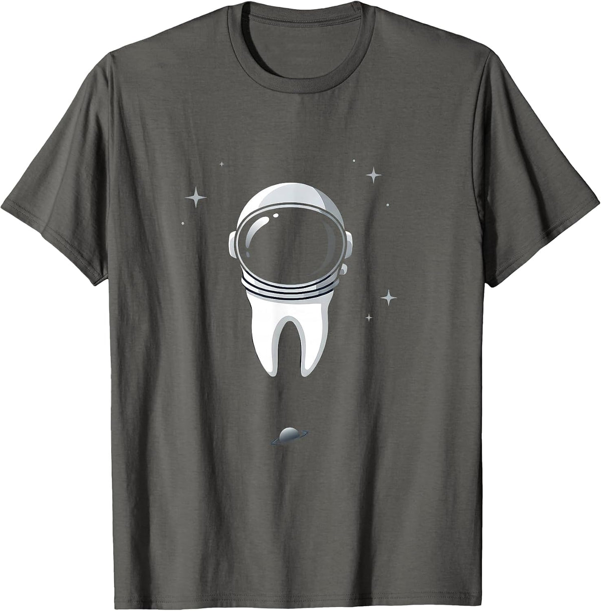 Astronaut Tooth Floating in Outer Space Design T-Shirt - Asphalt Grey