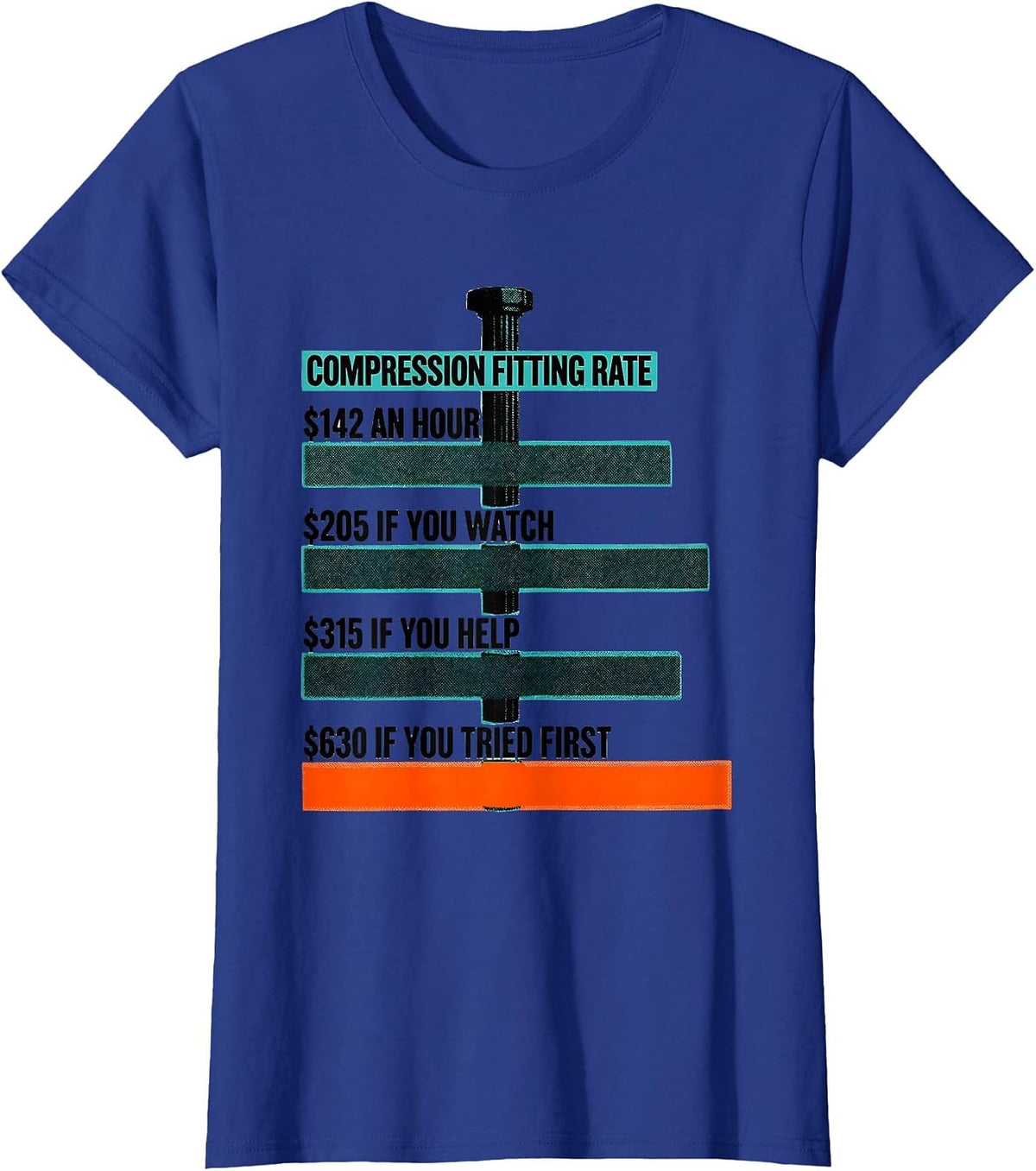 Women's Compression Fitting Rate Funny Plumber Hourly Rate Gift T-Shirt - Royal Blue