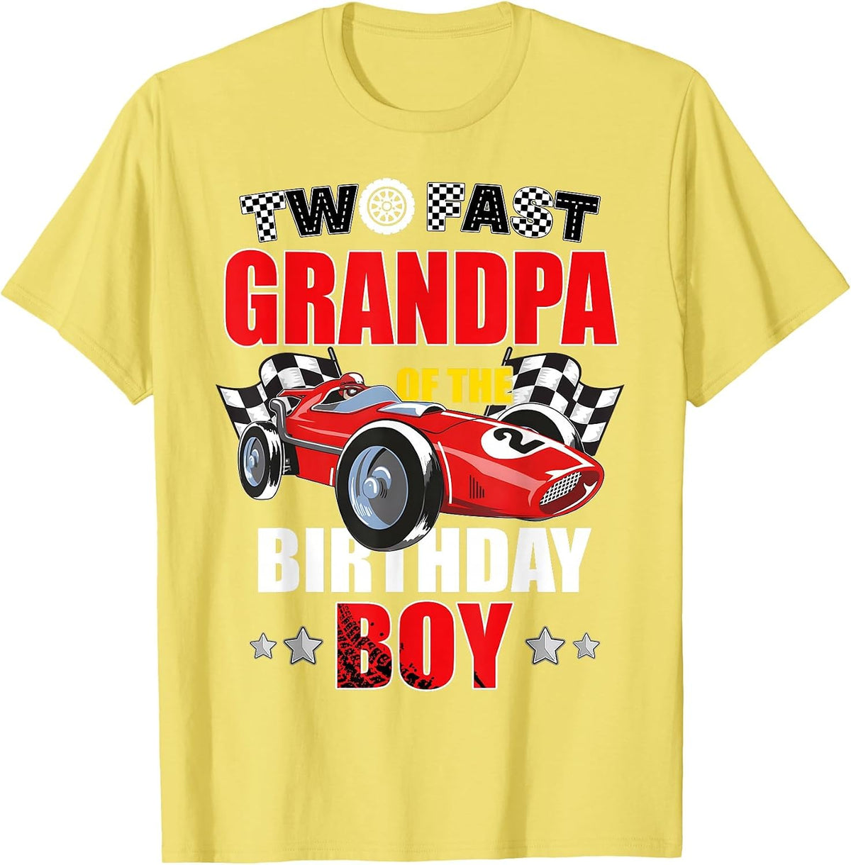 Grandpa of The Two Fast 2nd Birthday Boy Racing Car Family T-Shirt, Men, Lemon Yellow, Large - As Pictured