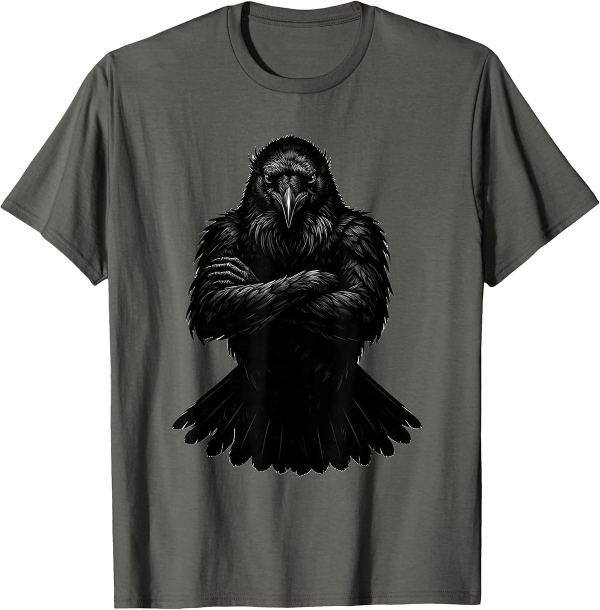 Men's Fawk Off Crow Crossed Wings Scowling Bird Design T-Shirt - Asphalt Grey