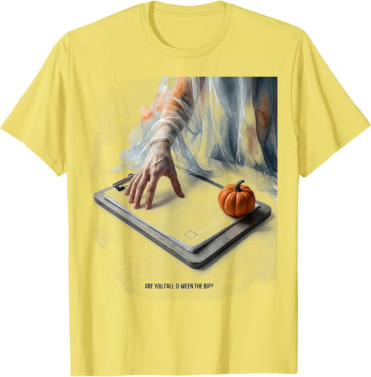 Men's Are You Fall-O-Ween The BIP Watercolor Ghost Teacher T-Shirt - Lemon Yellow