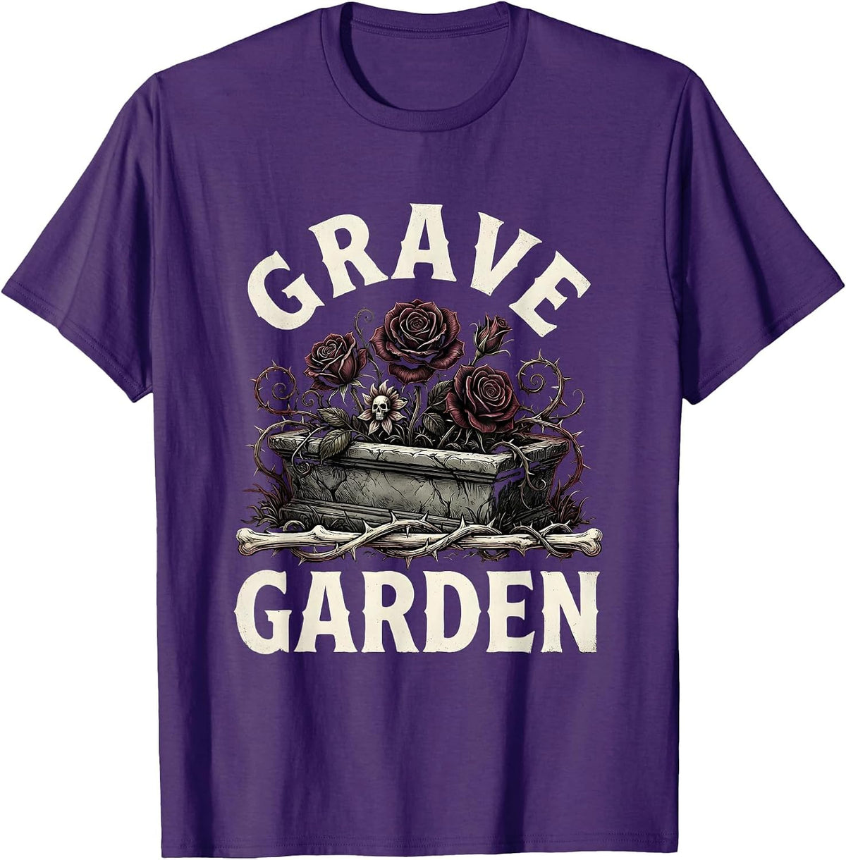 Grave Garden Horror Gothic Occult Illustration Dark Art T-Shirt - Purple