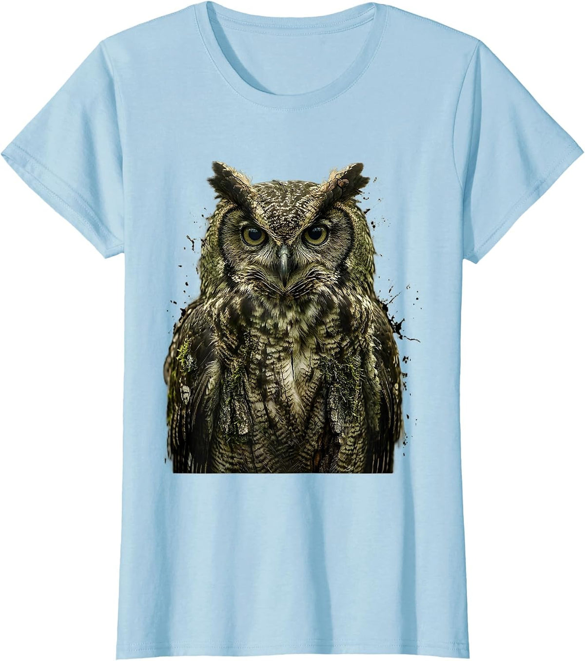 Owl Camouflage Mossy Tree Bark Nature Design T-Shirt - Baby Blue