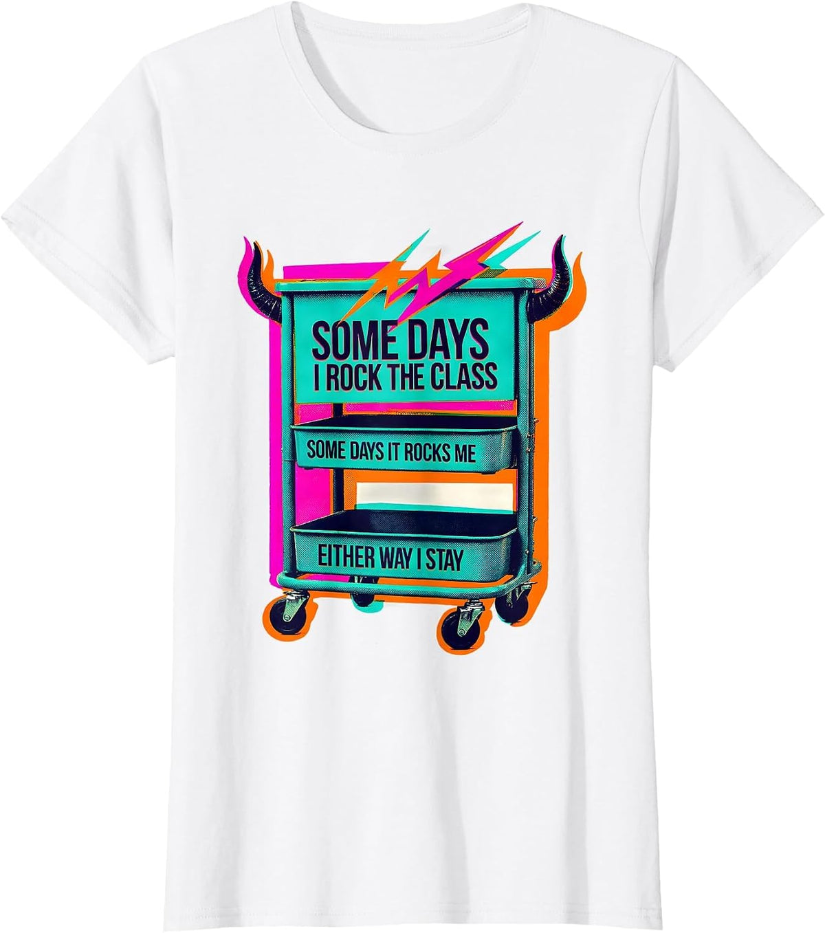 Some Days I Rock The Class Risograph Rock On Teacher T-Shirt - White